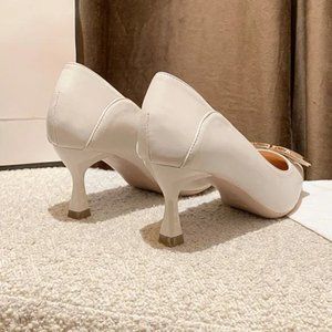 new square button stiletto stiletto with pointy toe pumps